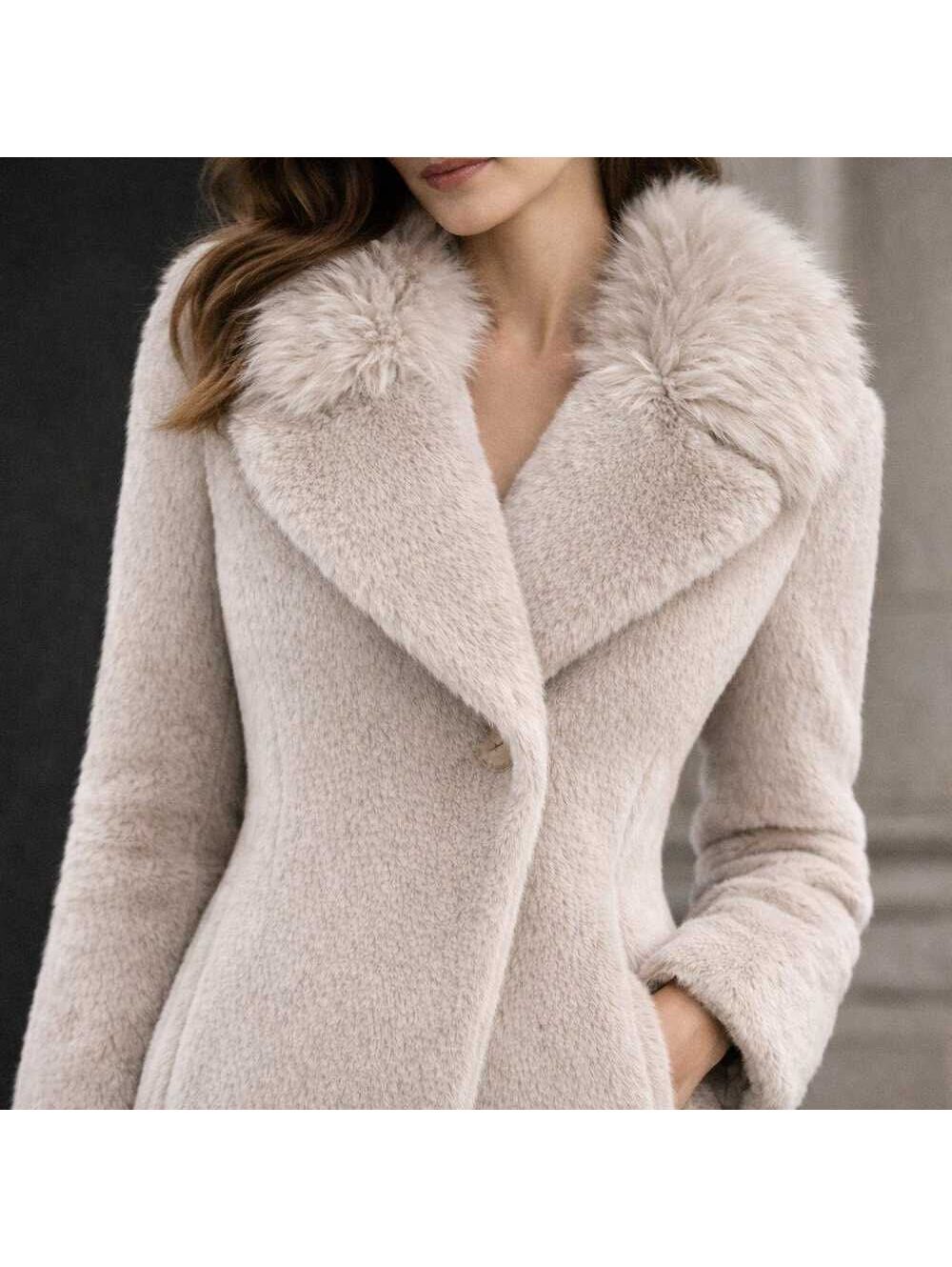 Diane von Furstenberg DVF Maggie Faux Fur Coat in Light Gray-Size Med
